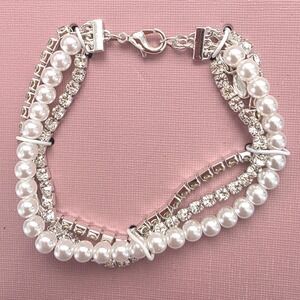 Emberly Silver Tone Faux Pearl and Rhinestone Multi Strand Bracelet NWT